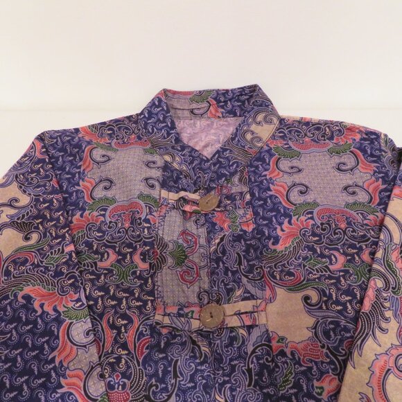 Women Small Blue Thailand Blouse Shirt Jacket Summer Lightweight Cotton Button - Picture 11 of 12